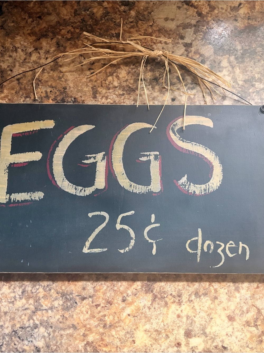 Chalkboard 'EGGS' Wall Sign with Raffia Accent